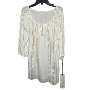 For Love & Liberty Johnny Was Lace Antique White Spliced Tee Shirt Small New
